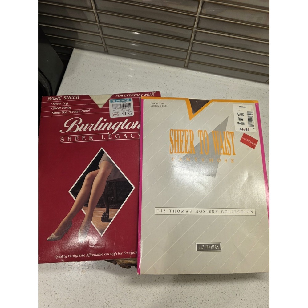 Lot of 2 Burlington Sheer Legacy Beige, Sheer To Last Mocha Pantyhose Deadstock